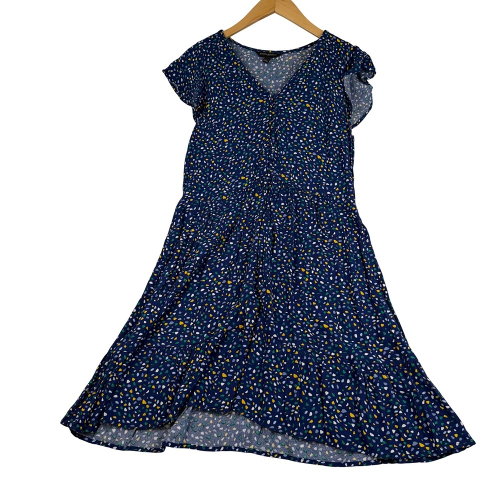 Banana Republic Navy Blue Abstract Confetti Print Tiered Mini Dress Womens M